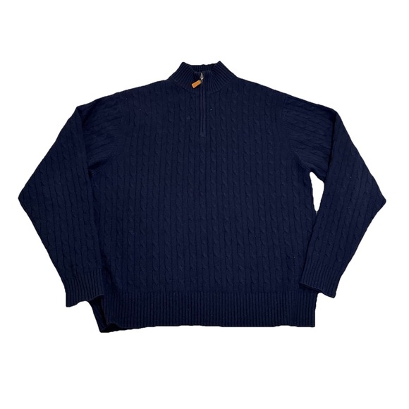 Peter Millar 100% Pure Cashmere Blue Quarter-Zip Size L Mens Cable Knit Sweater